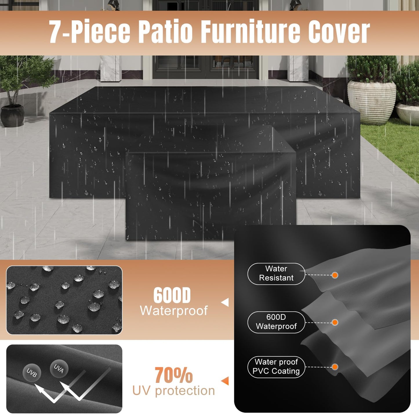 Aoxun 7-Piece Outdoor Seating Set with Fire Table & Cushions – Beige