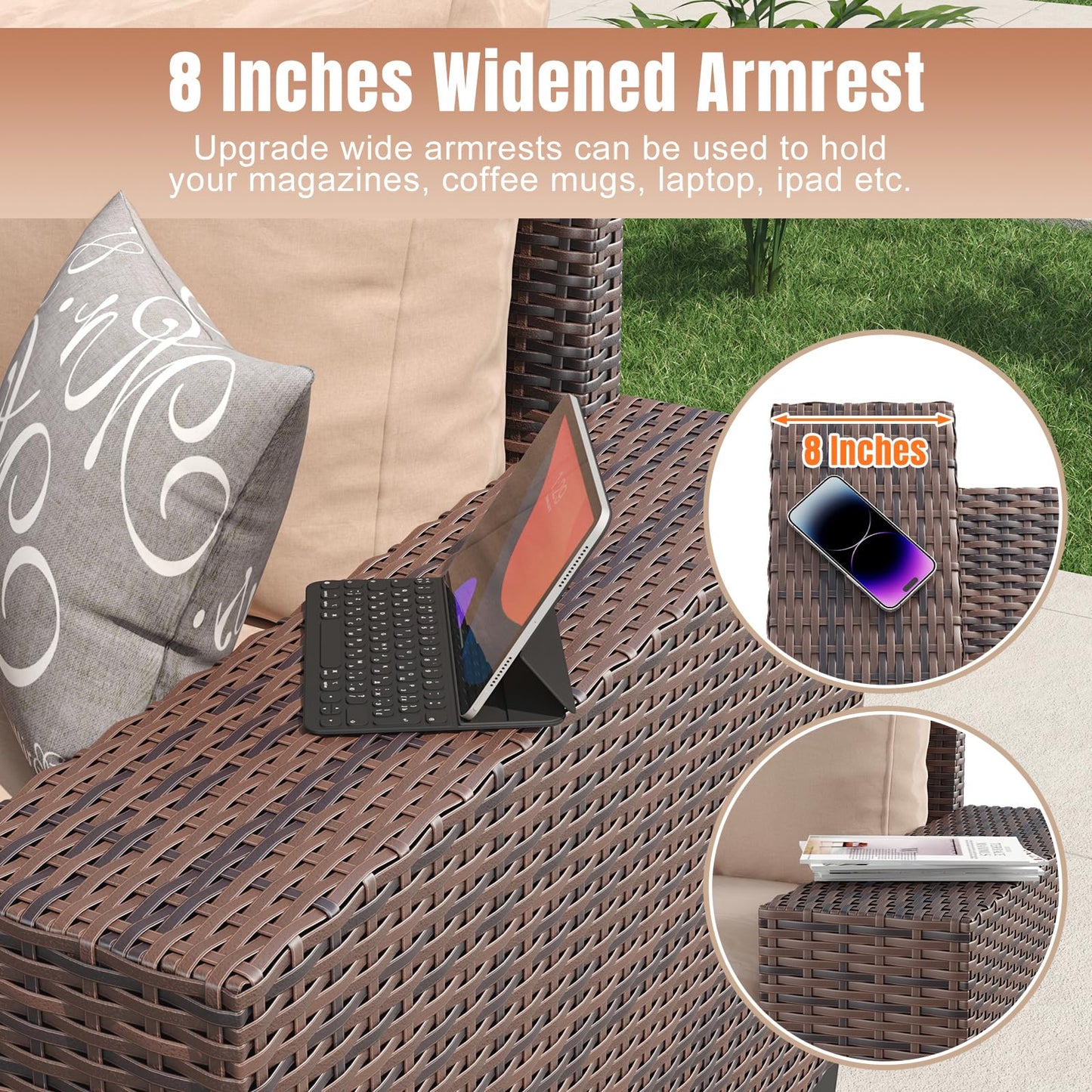 Aoxun 7-Piece Outdoor Seating Set with Fire Table & Cushions – Beige